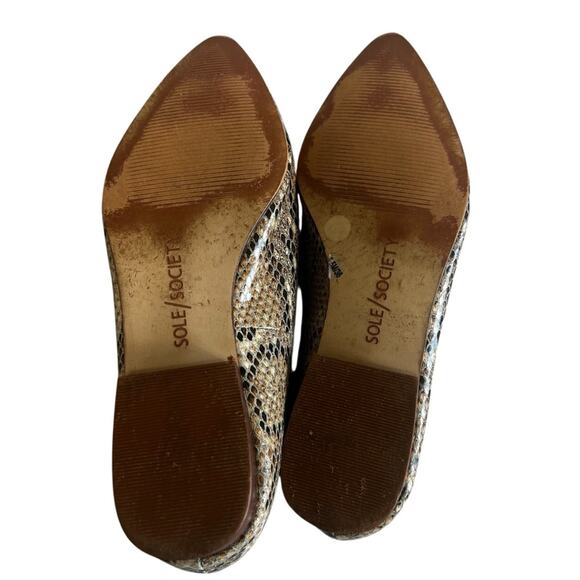 Sole Society Snakeskin Flats Womens 5.5 Tan Leather Pointed Toe Slip On - Picture 6 of 7
